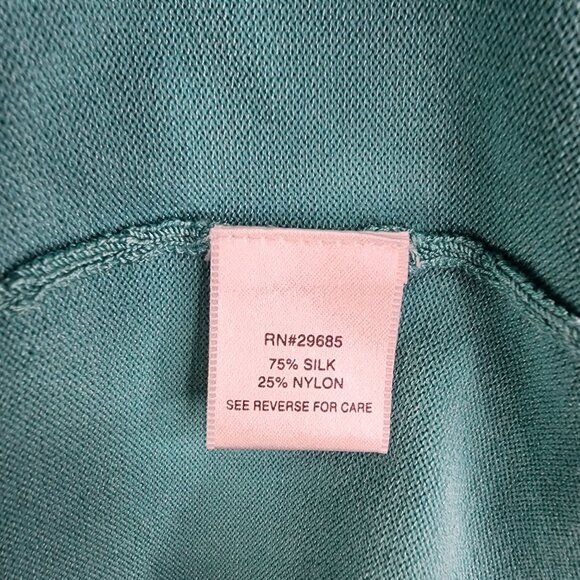 Womens Teal Pendleton Top Silk & Nylon Blend Short Sleeve Round Neck Size L - Picture 7 of 12